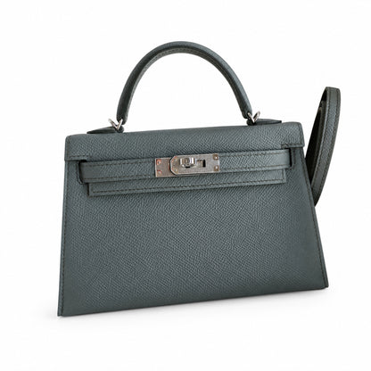 Fully hand-sewn👉Second generation Mini Kelly 19cm imported Epsom leather almond green silver buckle