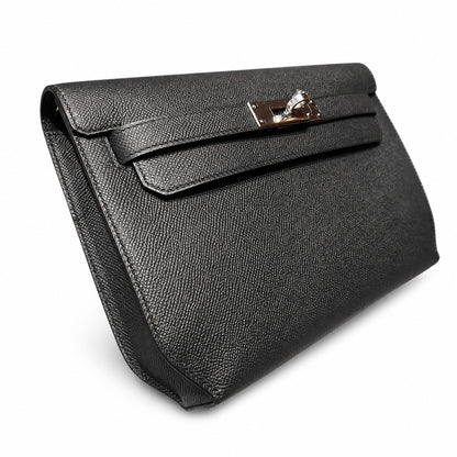kelly Depeches clutch, Epsom leather 89 Noir black, top-notch craftsmanship! Counter quality!
