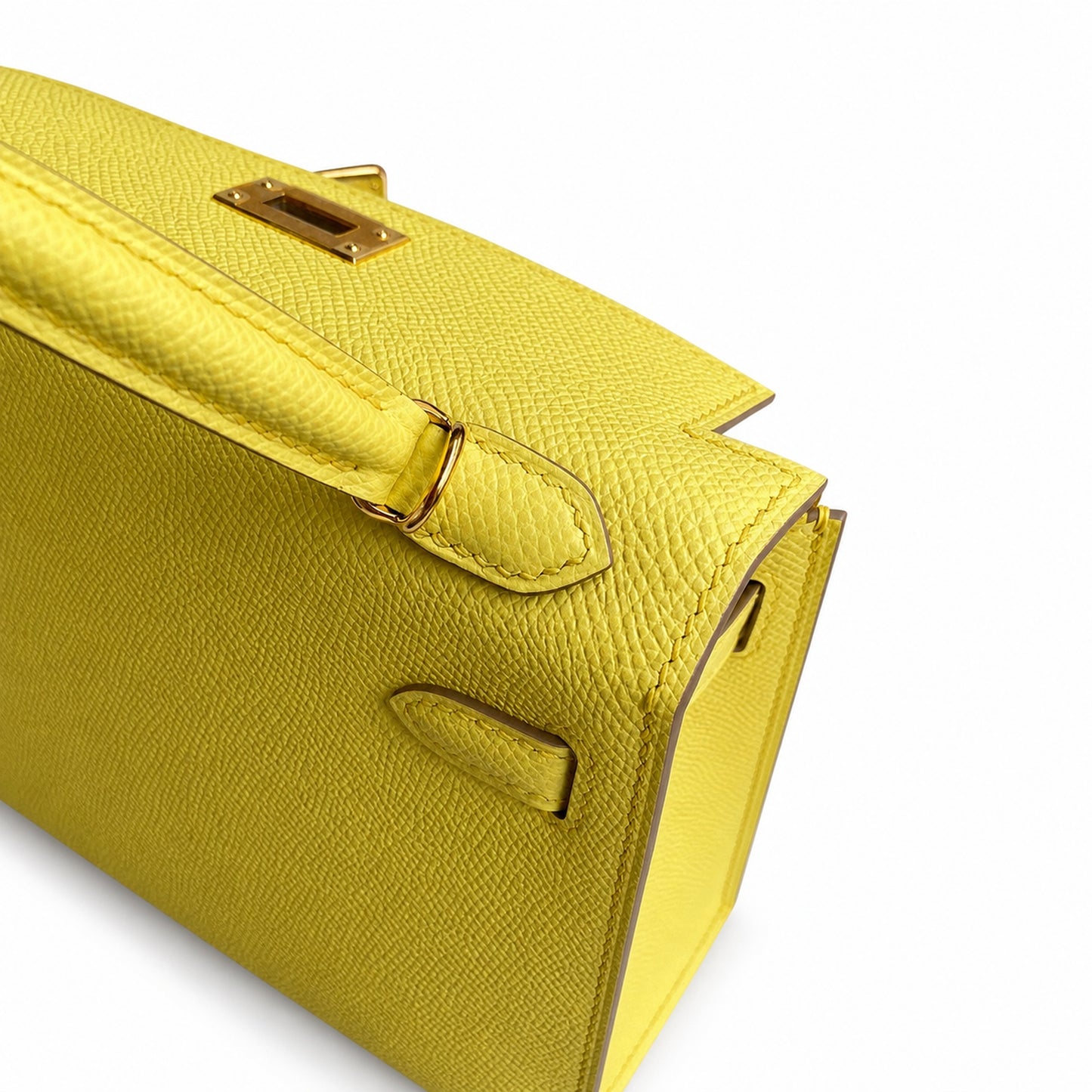 Fully hand-sewn👉Second generation Mini Kelly 19cm imported Epsom leather lemon yellow🍋 gold buckle