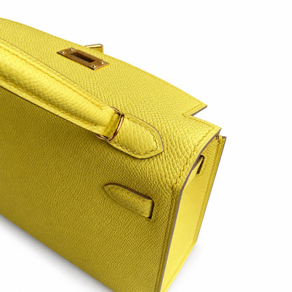 Fully hand-sewn👉Second generation Mini Kelly 19cm imported Epsom leather lemon yellow🍋 gold buckle