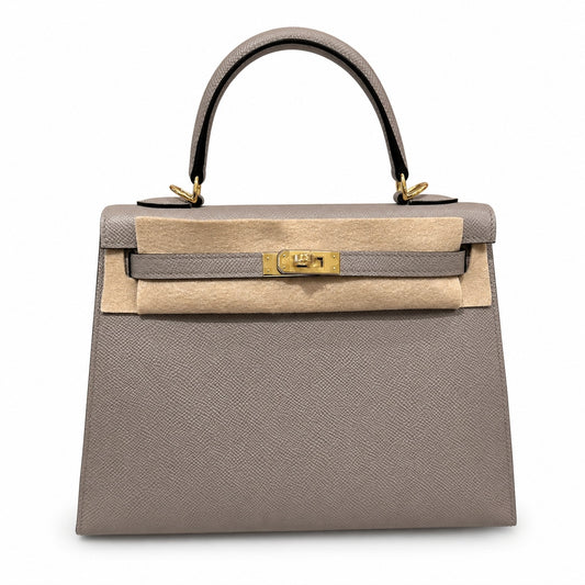 kelly25cm, M8/Gris Asphalte, Epsom, gold, all handmade‼ ️Kelly 25cm, asphalt gray, palm print, gold buckle, high-end handmade exclusive customization‼ ️Purely hand-made nails, hand-engraved hardware,