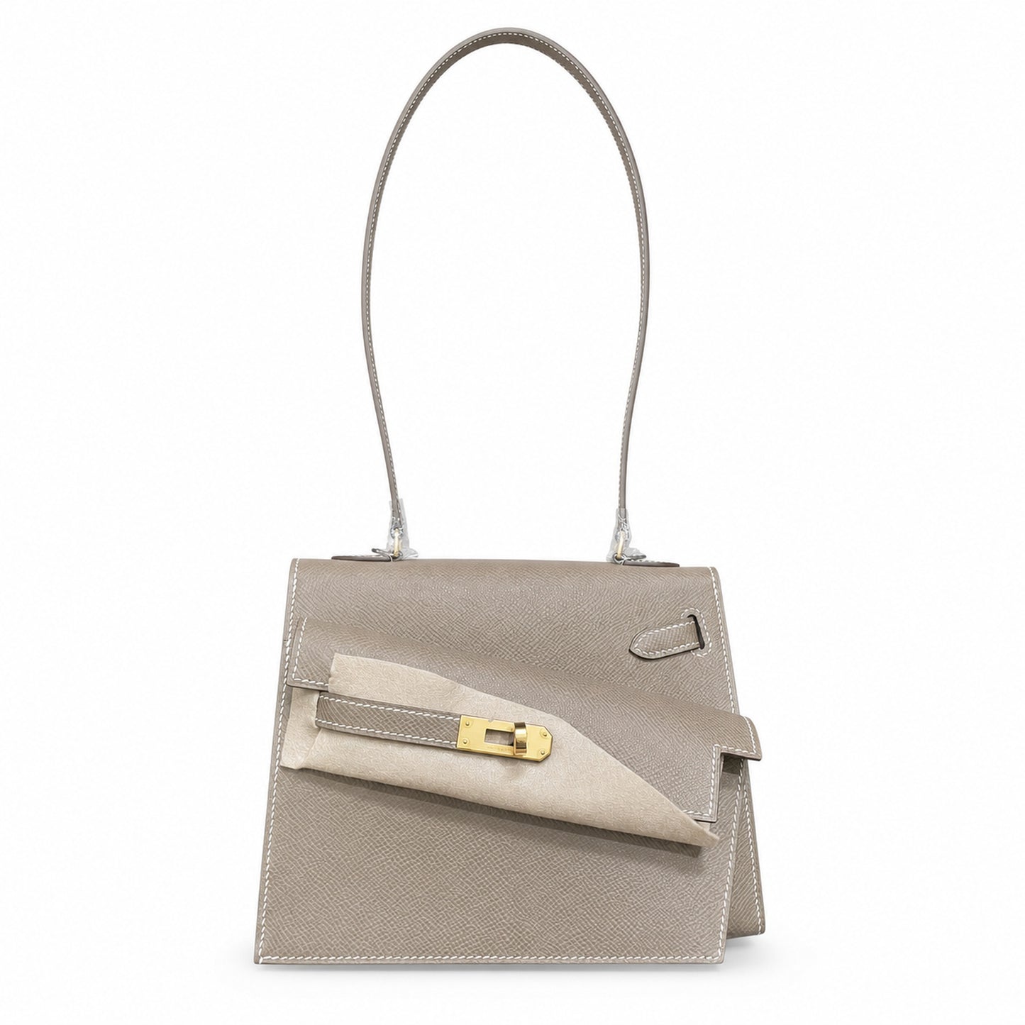 Kelly Desordre 20cm Sellier double-sided Epsom original palm print leather ck18 elephant gray Etoupe gold buckle GHw top hand sewing