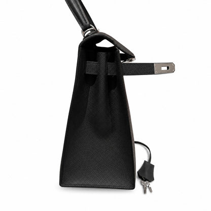 kelly32cm, ck89/Black, Epsom, sliver, all handmade‼ ️Kelly 32cm, black, palm print, silver buckle, high-end handmade exclusive customization‼ ️Purely hand-made nails, hand-engraved hardware, fine stee