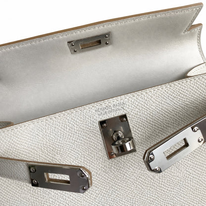 Fully hand-sewn👉Second generation Mini Kelly 19cm imported Epsom leather M4 milk gray silver buckle