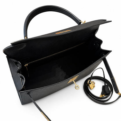 kelly32cm, ck89/Black, Epsom, gold, all handmade‼ ️Kelly 32cm, black, palm print, gold buckle, high-end handmade exclusive customization‼ ️Purely hand-made nails, hand-engraved hardware, fine steel Di