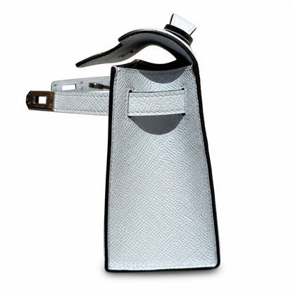 mini kelly 1, T0/Bleu Brume, Epsom, sliver, 22cm, all handmade‼ ️Mini Kelly Generation, haze blue, palm print leather, silver buckle, 22cm, high-end handmade exclusive customization‼ ️Purely hand-made
