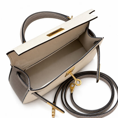 Style: mini kelly Color: ck10/craie/M8/Gris Asphalte Size: 19*12*5.5cm Leather: epsom From France Hardware: gold Mini Kelly second generation, milkshake white and starry sky gray, palm print cowhide i