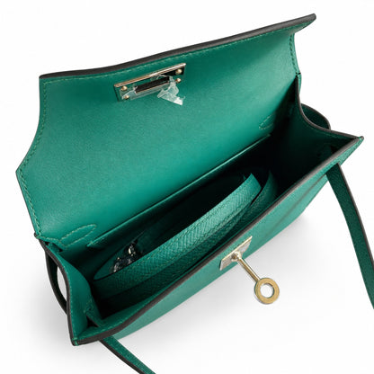 Fully hand-sewn👉Second generation Mini Kelly 19cm imported Epsom leather malachite green silver buckle