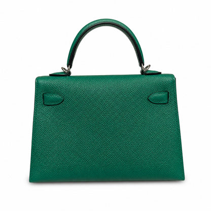mini kelly 2, U4/Vert Verigo, Epsom, silver, 19cm, all handmade‼ ️Mini Kelly II, velvet green, palm print, silver buckle, 19cm, high-end fully handmade and customized‼ ️Purely hand-made nails, hand-en