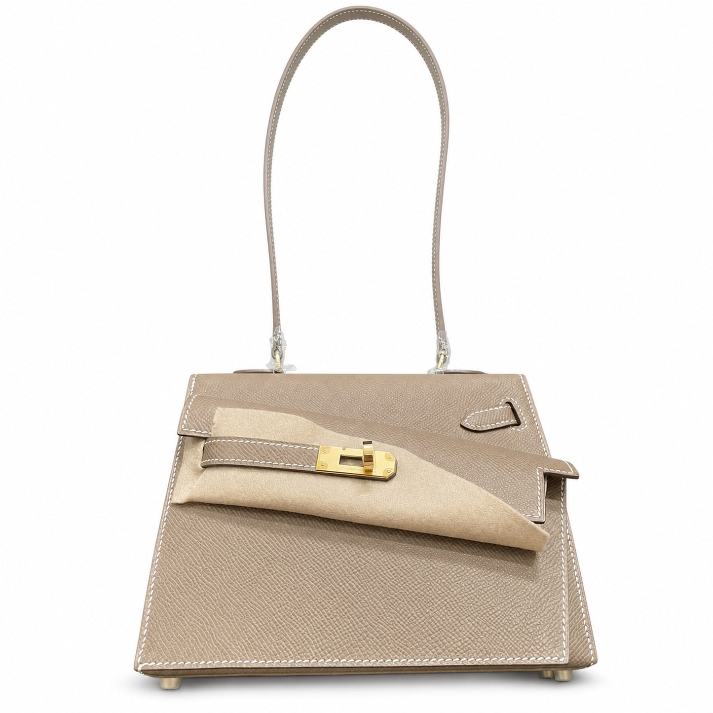 Kelly Desordre 20cm Sellier double-sided Epsom original palm print leather ck18 elephant gray Etoupe gold buckle GHw top hand sewing