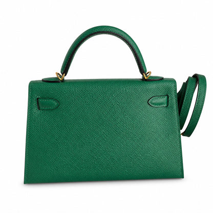 Fully hand-sewn👉Second generation Mini Kelly 19cm imported Epsom leather velvet green gold buckle