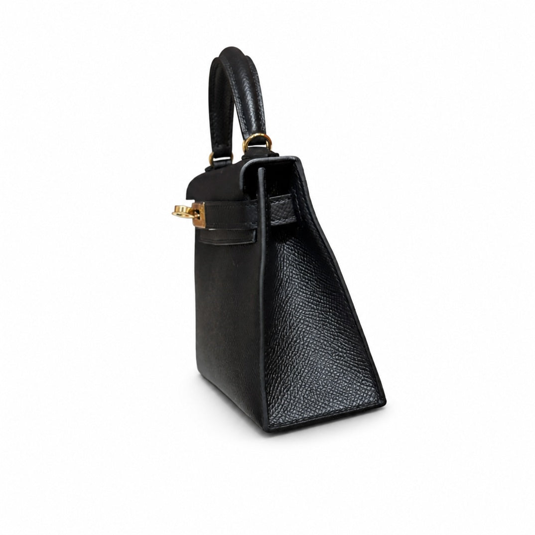 Style: mini kelly Color: ck89/Noir Size: 19*12*5.5cm Leather: epsom From France Hardware: gold Mini Kelly second generation, black, French imported cowhide, gold buckle, high-end fully handmade exclus