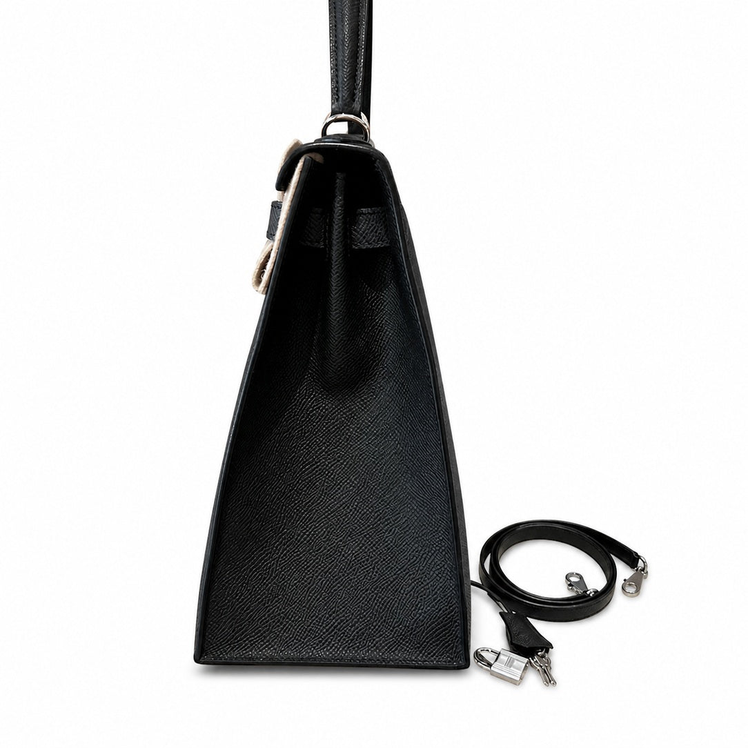kelly32cm, ck89/Black, Epsom, sliver, all handmade‼ ️Kelly 32cm, black, palm print, silver buckle, high-end handmade exclusive customization‼ ️Purely hand-made nails, hand-engraved hardware, fine stee
