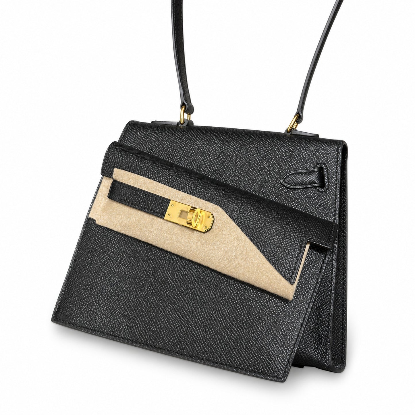 Kelly double-sided Desordre Epsom original palm print leather ck89 black Noir gold buckle GHW top hand sewing