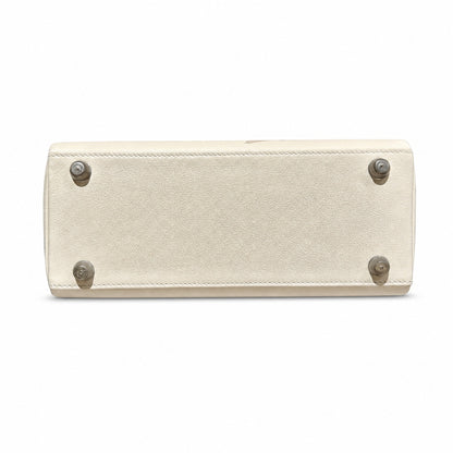 kelly in and out25cm, i2/Nata, Epsom, sliver, all handmade‼ ️Kelly Graffiti 25cm, cream white, palm print, silver buckle, high-end handmade exclusive customization‼ ️Purely hand-made nails, hand-engra