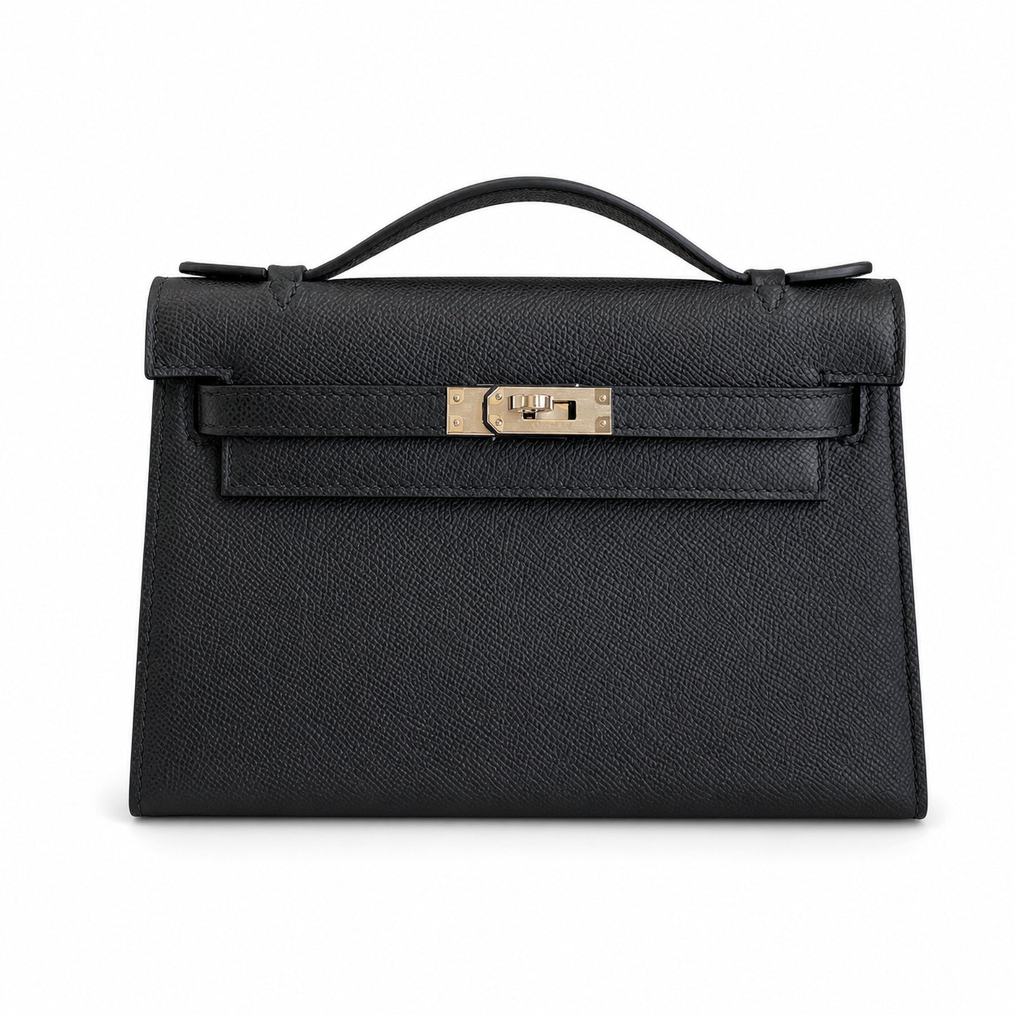 First generation handbag evening bag Kelly 22cm Epsom leather black silver buckle wax thread