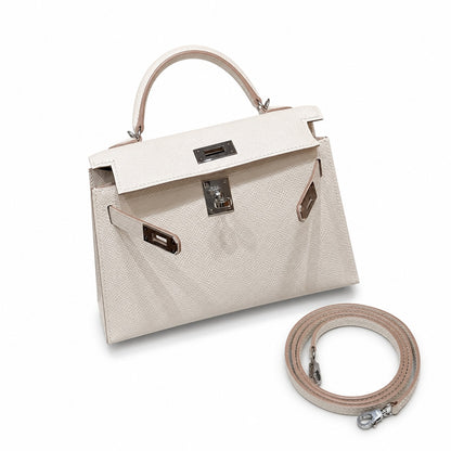 Style: mini kelly Color: ck10/craie Size: 19*12*5.5cm Leather: epsom From France Hardware: silver Mini Kelly second generation, milkshake white, French imported cowhide, silver buckle, high-end handma