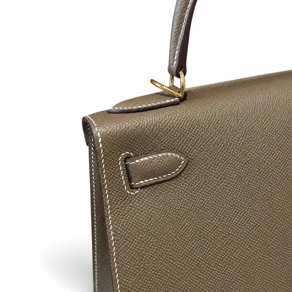 kelly28cm, ck18/Etoupe, Epsom, gold, all handmade‼ ️Kelly 28cm, elephant gray, palm print, gold buckle, high-end handmade exclusive customization‼ ️Purely hand-made nails, hand-engraved hardware, fine