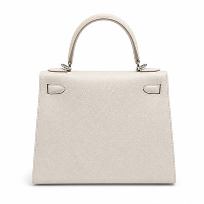 kelly28cm, ck10/Craie, Epsom, sliver, all handmade‼ ️Kelly 28cm, milkshake white, palm print, silver buckle, high-end handmade exclusive customization‼ ️Purely hand-made nails, hand-engraved hardware,