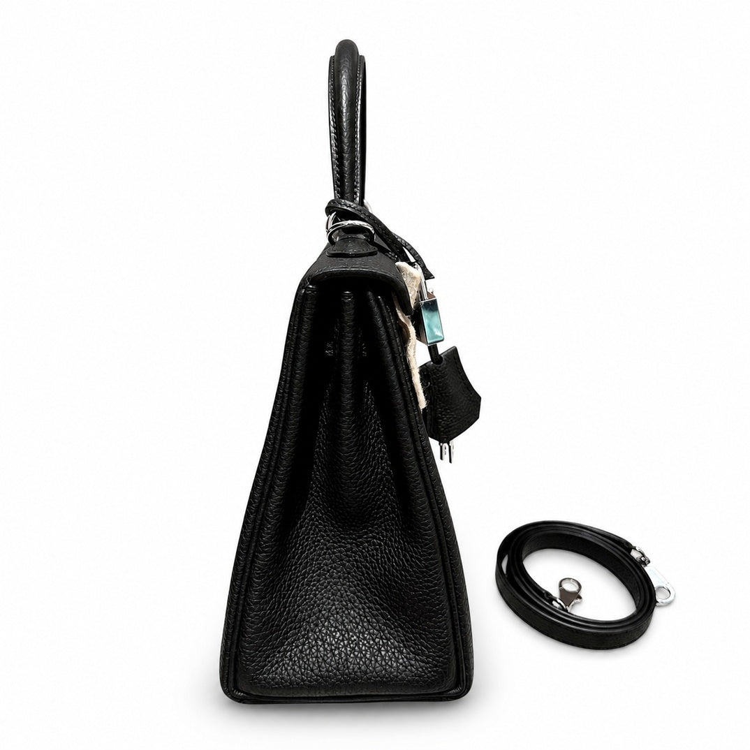 Kelly25cm, ck89/black, togo, silver, all handmade‼ Kelly 25cm, black, calfskin, silver buckle, top hand-stitched wax thread, high-end handmade exclusive customization‼ ️Purely hand-made nails, hand-en