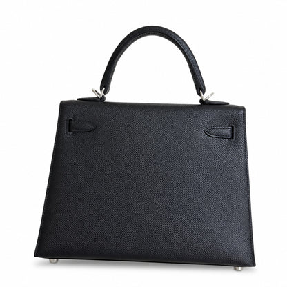 Black, gold and silver buckle, Kelly 25, imported Epsom