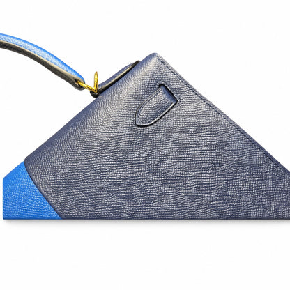 Kelly 28cm Epsom leather 73 Bleu Saphir sapphire blue combined with 71 Bleu France French blue top handcraft! Counter quality!