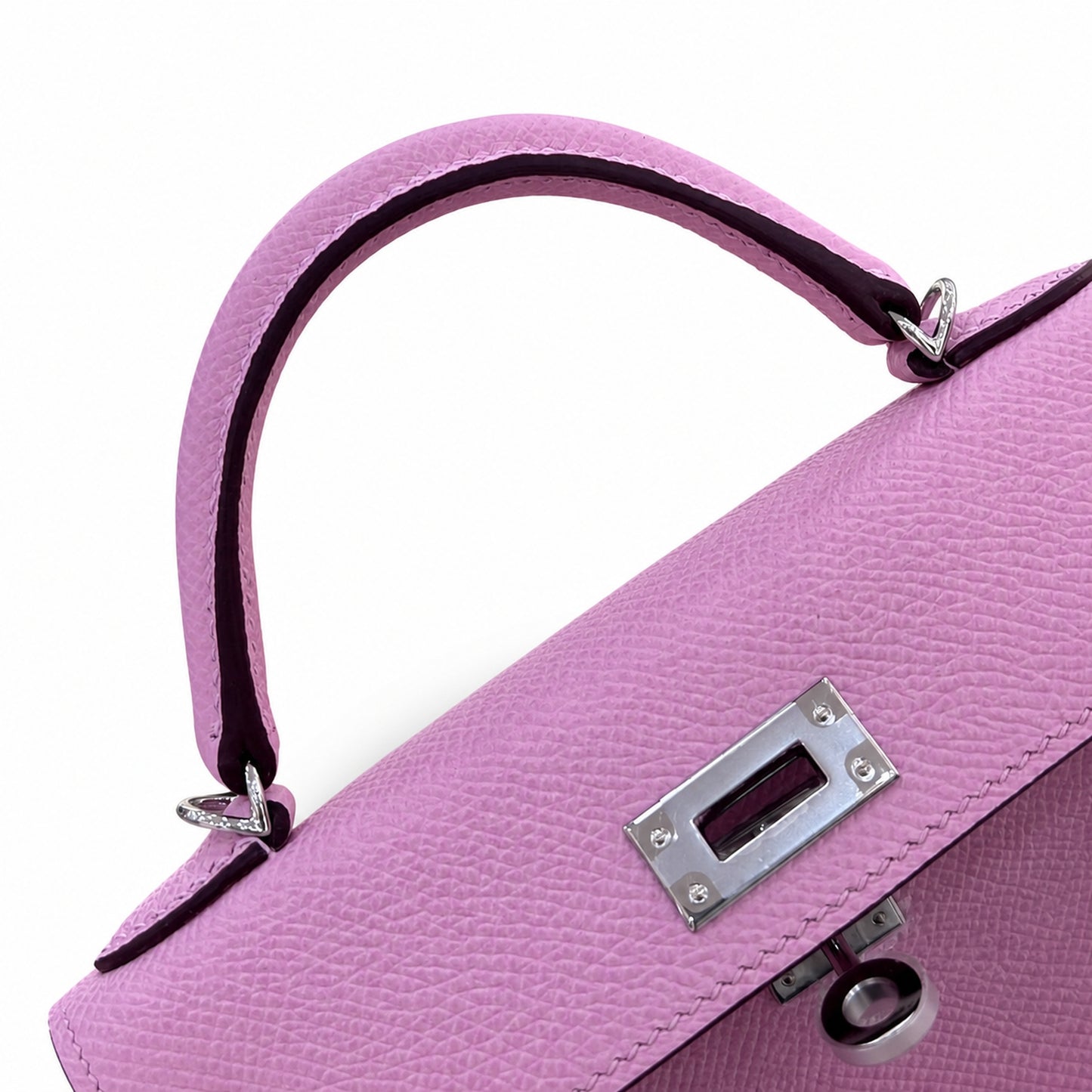 Second generation Mini Kelly 19cm Epsom leather, mallow purple, silver buckle