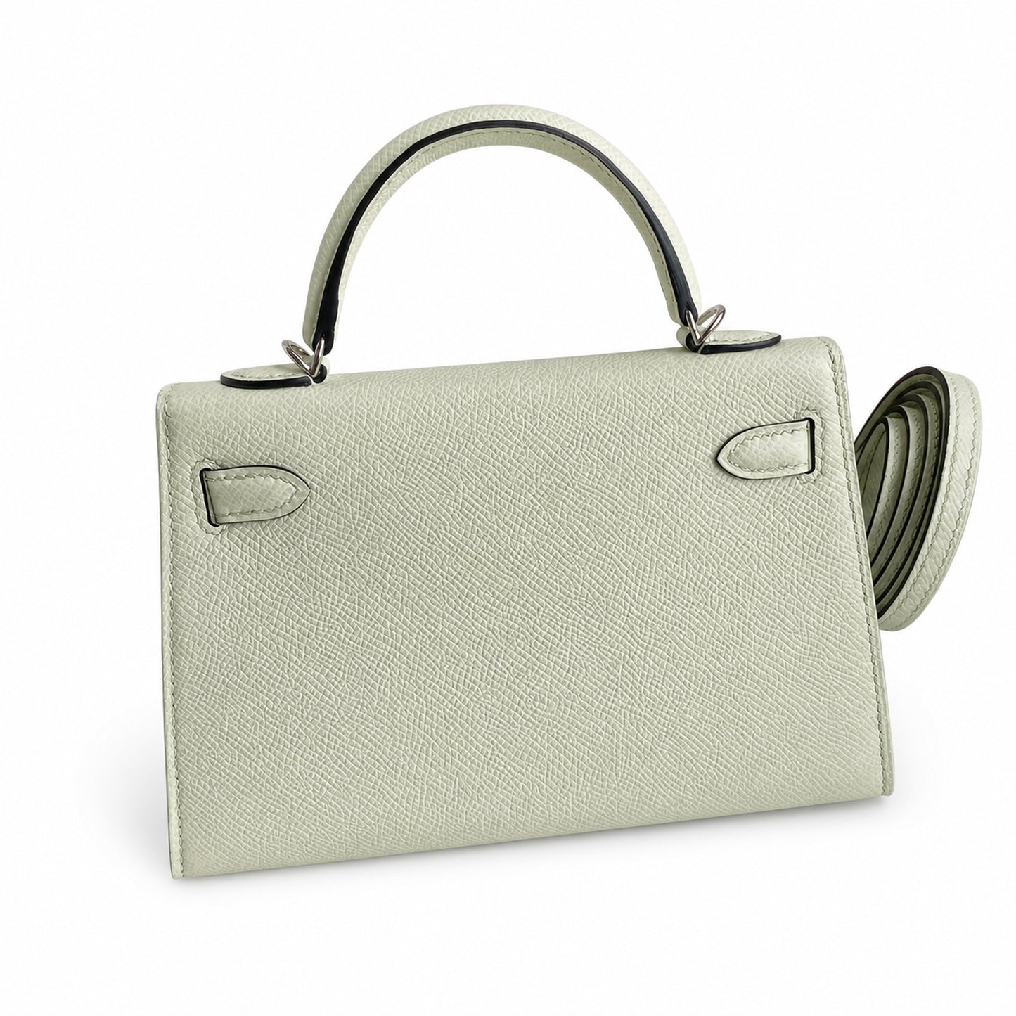 Ready stock: Fully hand-stitched 👉Second generation Mini Kelly 19cm imported Epsom leather bubble green silver buckle