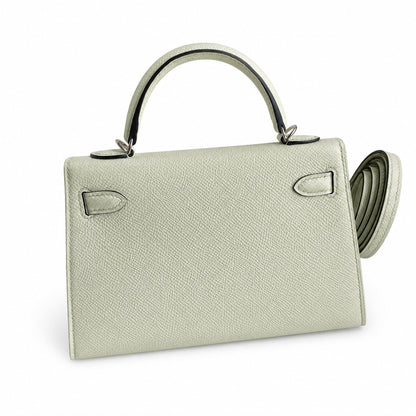 Ready stock: Fully hand-stitched 👉Second generation Mini Kelly 19cm imported Epsom leather bubble green silver buckle