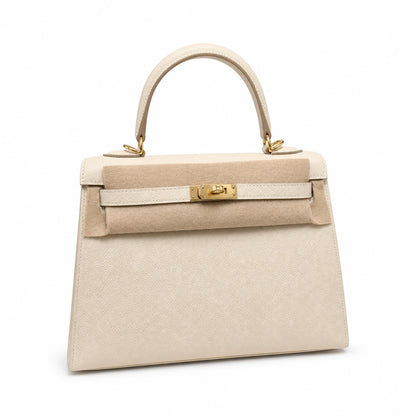 kelly25cm, ck10/Craie, Epsom, gold, all handmade‼ ️Kelly 25cm, milkshake white, palm print, gold buckle, high-end handmade exclusive customization‼ ️ Actual photo of customer order🐎🐎customer order🐎🐎