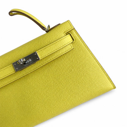 Fully hand-sewn👉Second generation Mini Kelly 19cm imported Epsom leather lemon yellow🍋 silver buckle