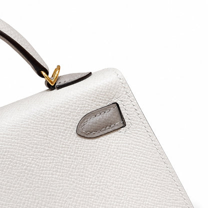 Style: mini kelly Color: ck10/craie/M8/Gris Asphalte Size: 19*12*5.5cm Leather: epsom From France Hardware: gold Mini Kelly second generation, milkshake white and starry sky gray, palm print cowhide i