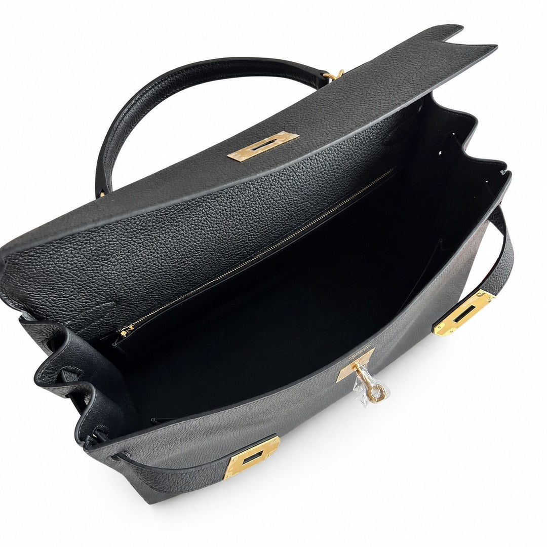 Kelly togo original royal calfskin ck89 black top craftsmanship wax thread full stitching gold buckle