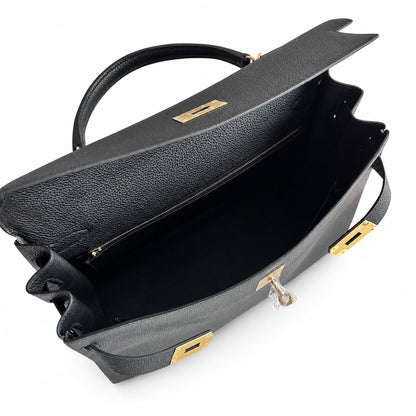 Kelly togo original royal calfskin ck89 black top craftsmanship wax thread full stitching gold buckle