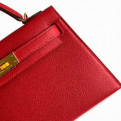 Fully hand-sewn👉Second generation Mini Kelly 19cm imported Epsom leather flag red gold buckle