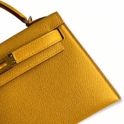 Fully hand-sewn👉Second generation Mini Kelly 19cm imported Epsom leather amber yellow gold buckle