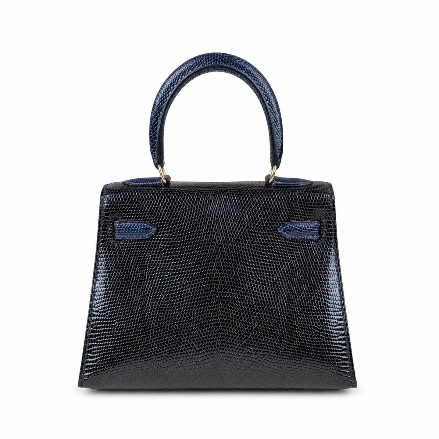 Kelly big ears, black with sapphire blue, original lizard leather, 20cm, completely handmade inside and outside, original hardware, shoulder strap❤️