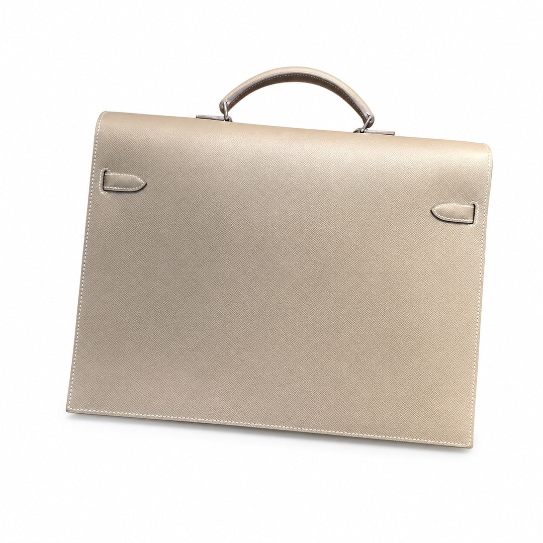 Kelly briefcase 38cm Epsom leather 18 Etoupe elephant gray top handcraft! Counter quality!