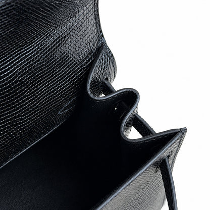 Kelly big ears, black with sapphire blue, original lizard leather, 20cm, completely handmade inside and outside, original hardware, shoulder strap❤️