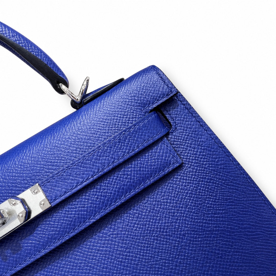 Kelly 25cm Epsom leather 7T BlueElectric electric blue top handcraft! Counter quality!