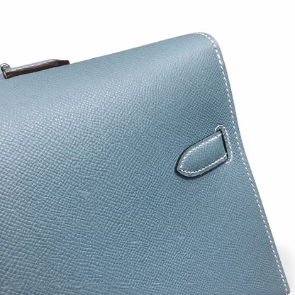 Kelly briefcase 38cm Epsom leather 75 Bleu Jean denim blue top handcraft! Counter quality!