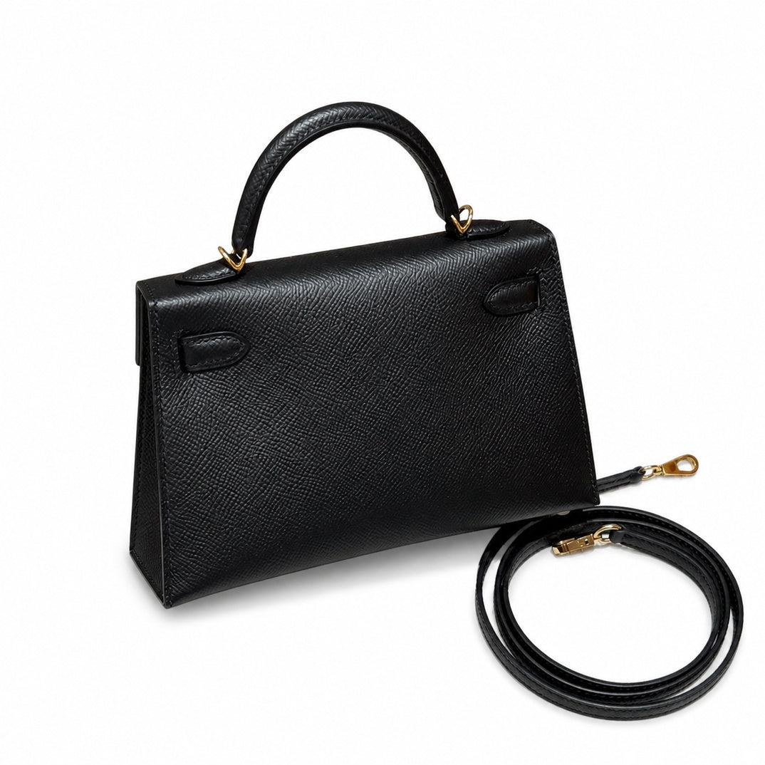 Style: mini kelly Color: ck89/Noir Size: 19*12*5.5cm Leather: epsom From France Hardware: gold Mini Kelly second generation, black, French imported cowhide, gold buckle, high-end fully handmade exclus