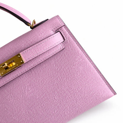 Fully hand-sewn👉Second generation Mini Kelly 19cm imported Epsom leather, malva purple, gold buckle