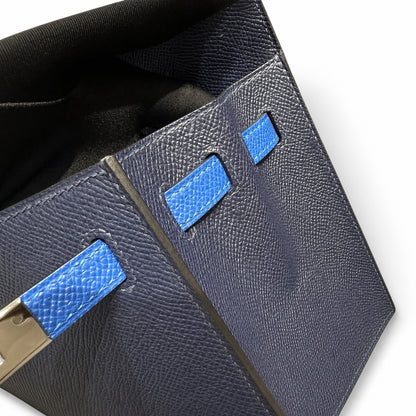 Kelly 25cm Epsom leather 2Z Blue Nuit midnight blue with 89 Noir black with 71 Bleu France French blue top handcraft! Counter quality!