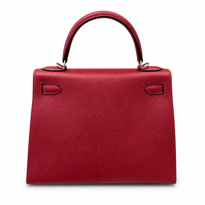 kelly28cm, K1/Rouge Grenat, Epsom, sliver, all handmade‼ ️Kelly 28cm, pomegranate red, palm print, silver buckle, high-end handmade exclusive customization‼ ️Purely hand-made nails, hand-engraved hard
