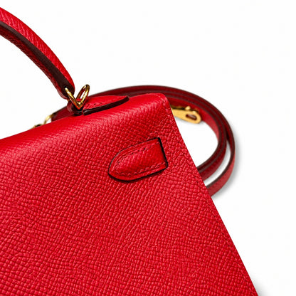 Style: mini kelly Color: Q5/Rouge casaque Size: 19*12*5.5cm Leather: epsom From France Hardware: gold Mini Kelly second generation, national flag red, French imported cowhide, gold buckle, high-end ha