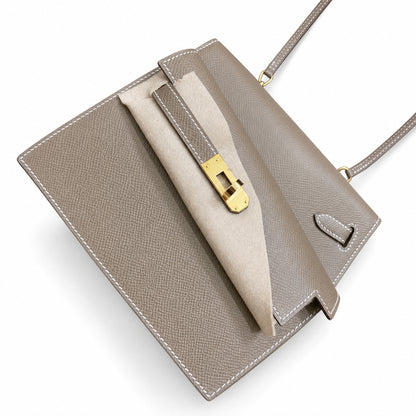 Kelly Desordre 20cm Sellier double-sided Epsom original palm print leather ck18 elephant gray Etoupe gold buckle GHw top hand sewing