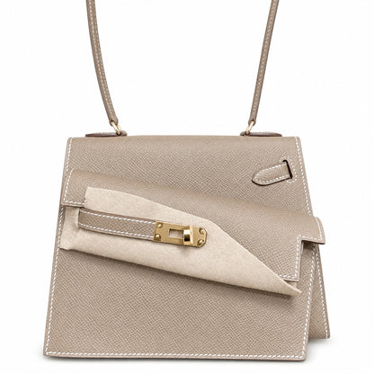 Kelly Desordre 20cm Sellier double-sided Epsom original palm print leather ck18 elephant gray Etoupe gold buckle GHw top hand sewing