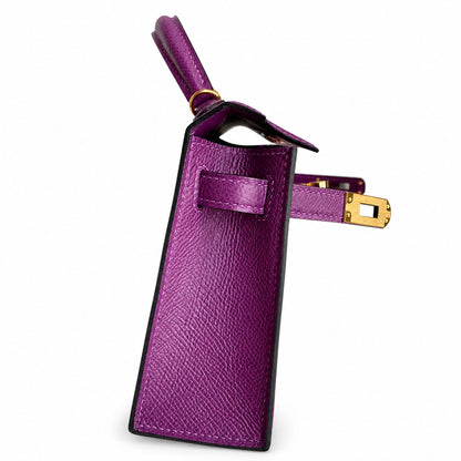 Fully hand-sewn👉Second generation Mini Kelly 19cm imported Epsom leather sea anemone purple gold buckle
