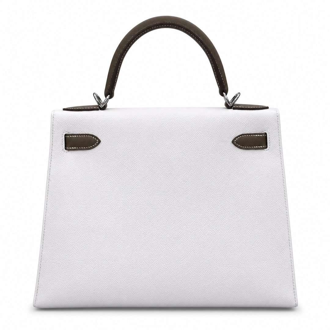 Kelly 25cm/28cm Epsom Leather 10 Craie Milkshake White 18 Etoupe Elephant Gray Top Handmade! Counter quality!